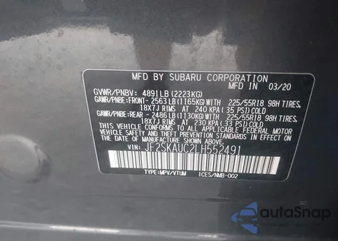 2020 Subaru Forester Limited из США, поврежденный, VIN JF2SKAUC2LH552491